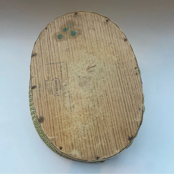 Vintage Dritz Scovill floral sewing oval basket container green pink tan - Picture 9 of 13